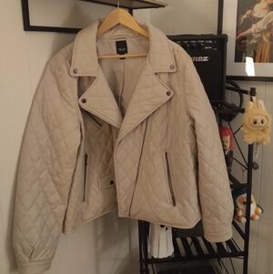 Simply Vera Vera Wang Beige Quilted Leather Jacket